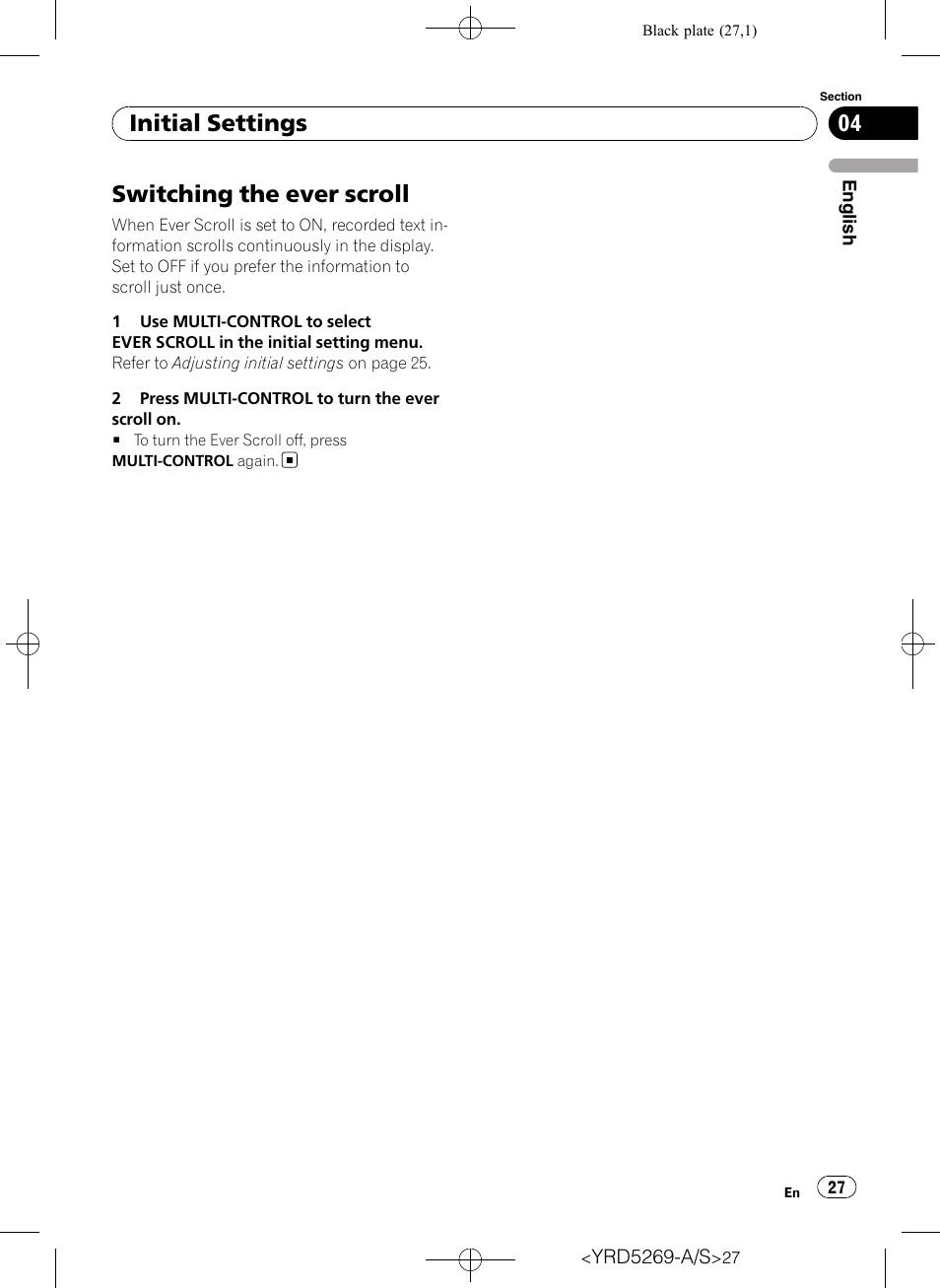 Switching the ever scroll, Initial settings | Pioneer Super Tuner III D DEH-3100UB User Manual | Page 27 / 112