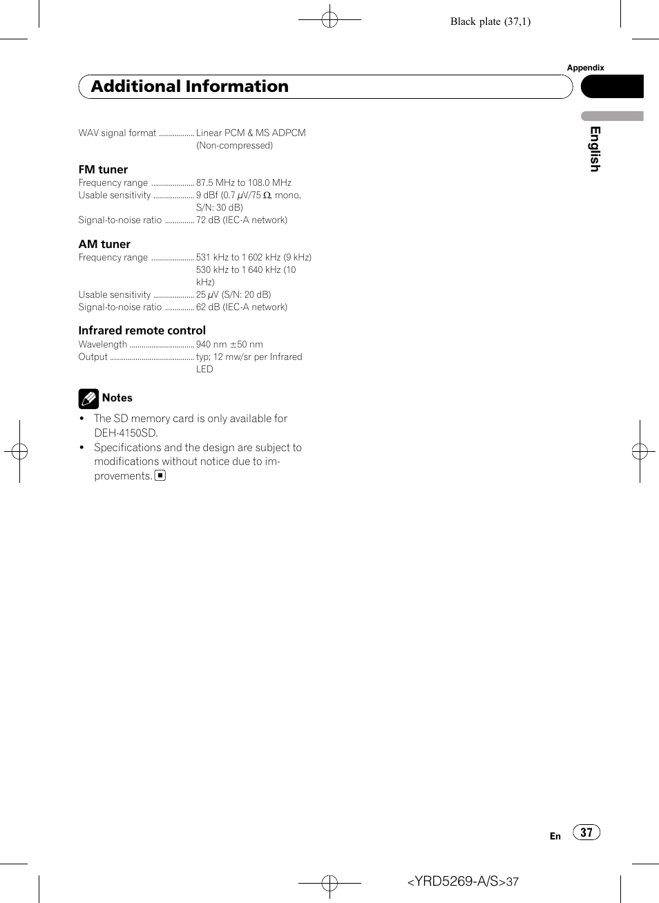 Additional information, Yrd5269-a/s | Pioneer Super Tuner III D DEH-3100UB User Manual | Page 37 / 112