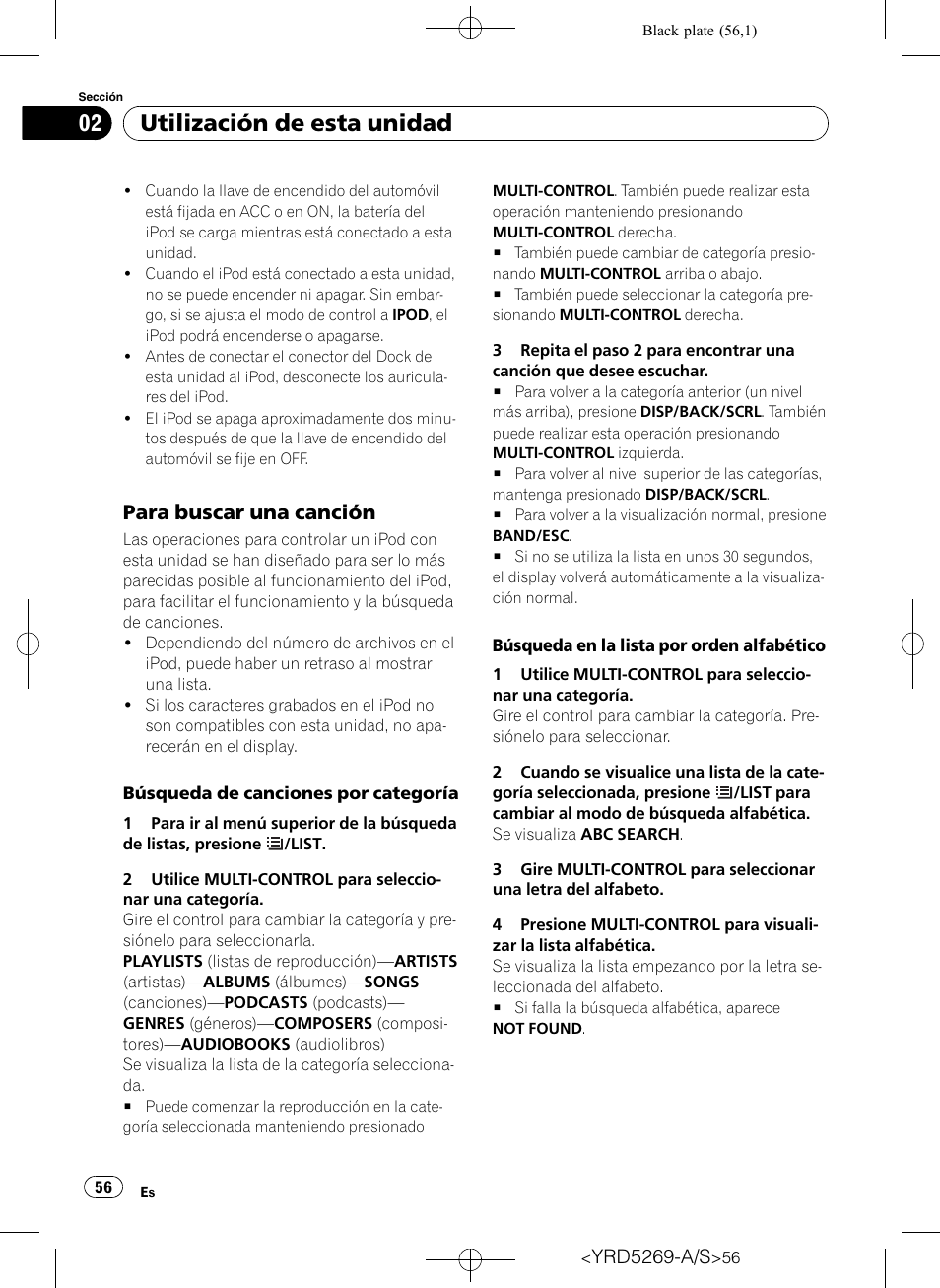 Para buscar una canción 56, Utilización de esta unidad, Para buscar una canción | Pioneer Super Tuner III D DEH-3100UB User Manual | Page 56 / 112