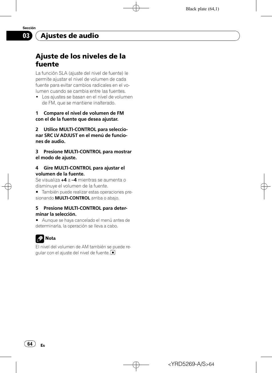 Ajuste de los niveles de la fuente, Ajustes de audio | Pioneer Super Tuner III D DEH-3100UB User Manual | Page 64 / 112