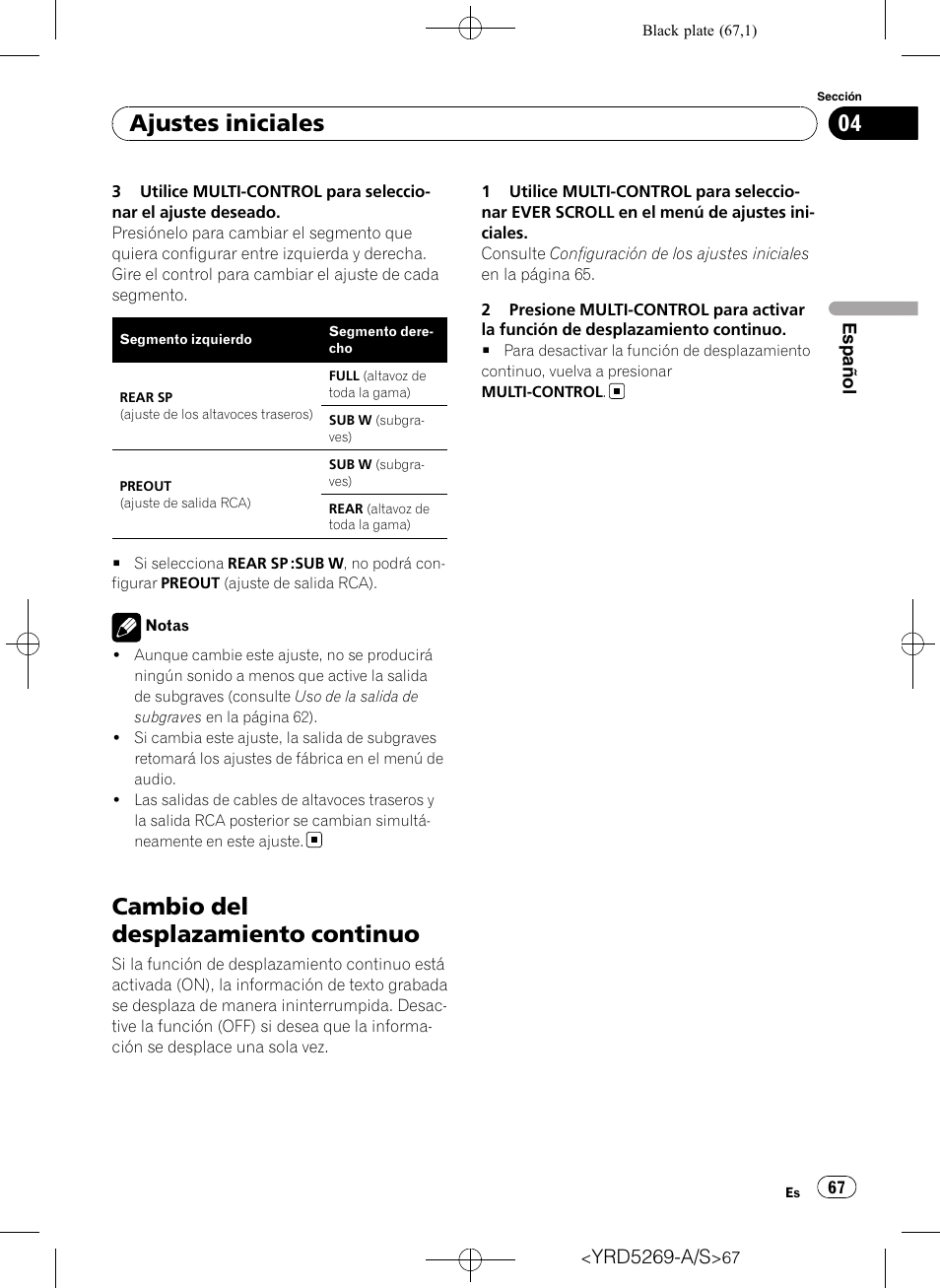 Cambio del desplazamiento continuo, Ajustes iniciales | Pioneer Super Tuner III D DEH-3100UB User Manual | Page 67 / 112