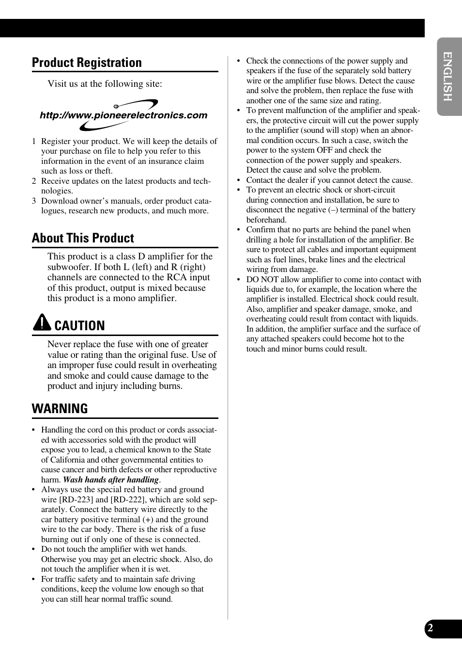 Product registration, About this product, Caution | Warning | Pioneer PRS-D1000M User Manual | Page 3 / 50