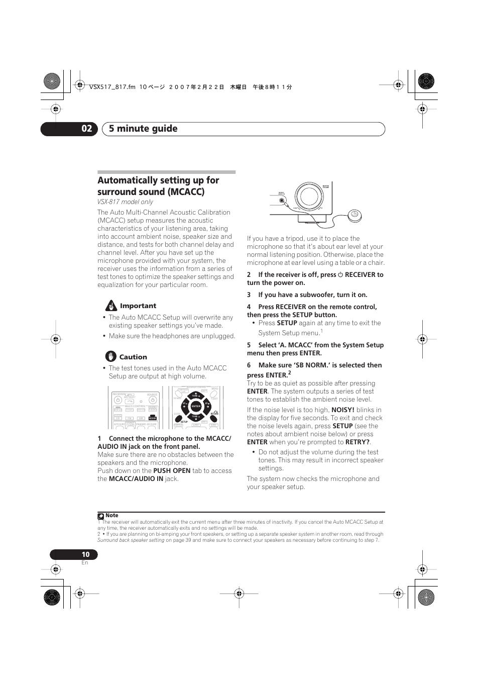 5 minute guide 02 | Pioneer VSX-817-S/-K User Manual | Page 10 / 63