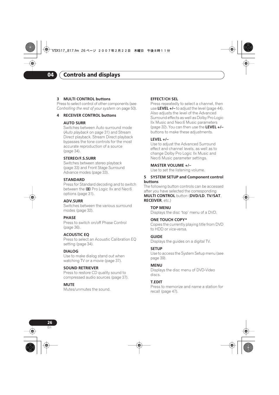 Controls and displays 04 | Pioneer VSX-817-S/-K User Manual | Page 26 / 63