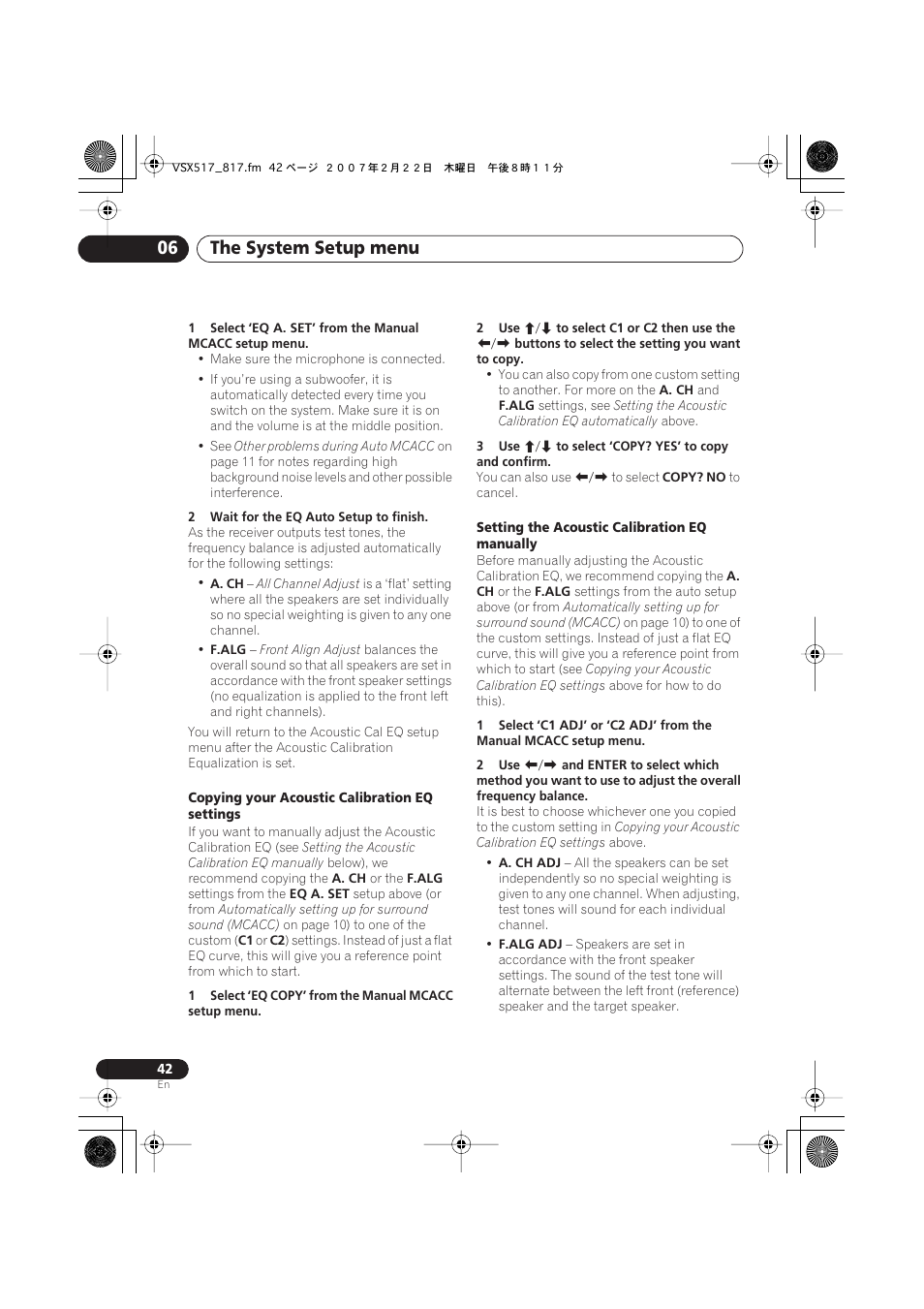The system setup menu 06 | Pioneer VSX-817-S/-K User Manual | Page 42 / 63