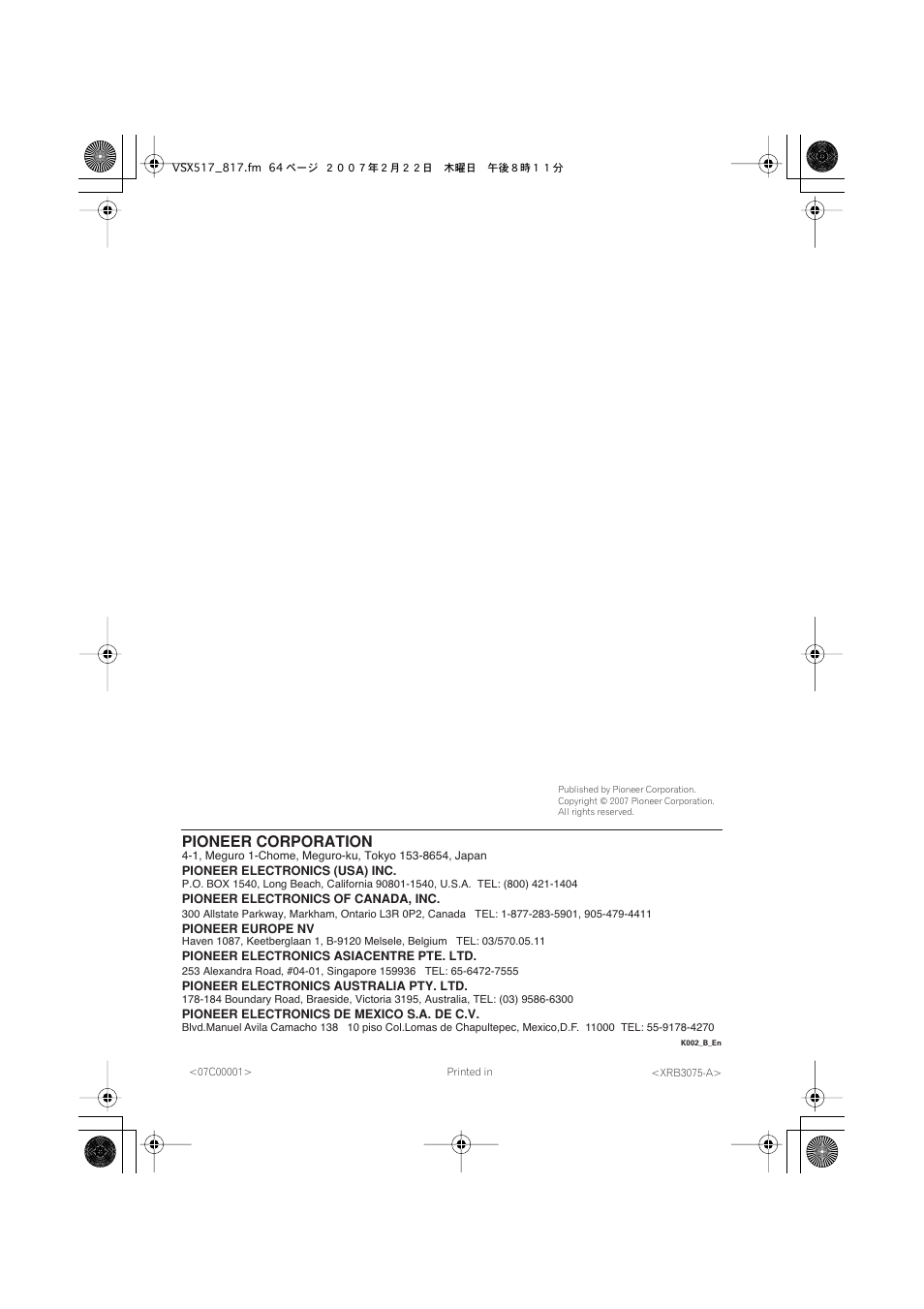Pioneer corporation | Pioneer VSX-817-S/-K User Manual | Page 63 / 63