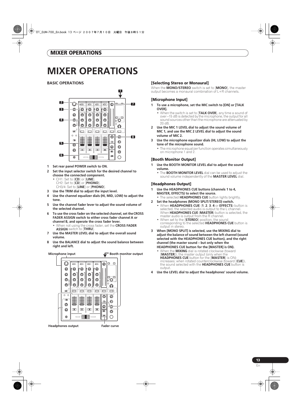 Mixer operations | Pioneer DJM-700-S User Manual | Page 13 / 28