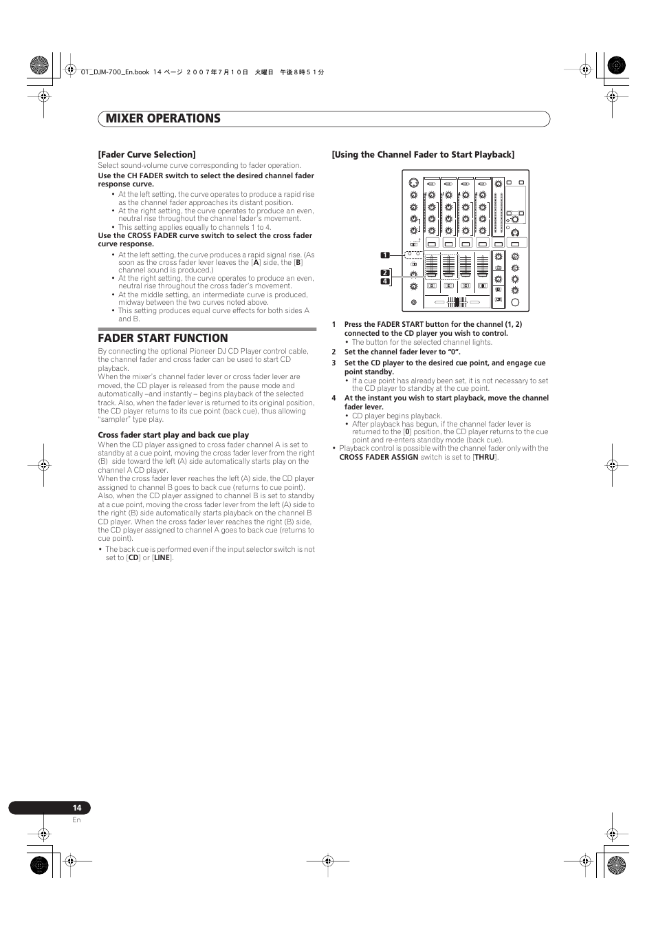 Fader start function, Mixer operations | Pioneer DJM-700-S User Manual | Page 14 / 28