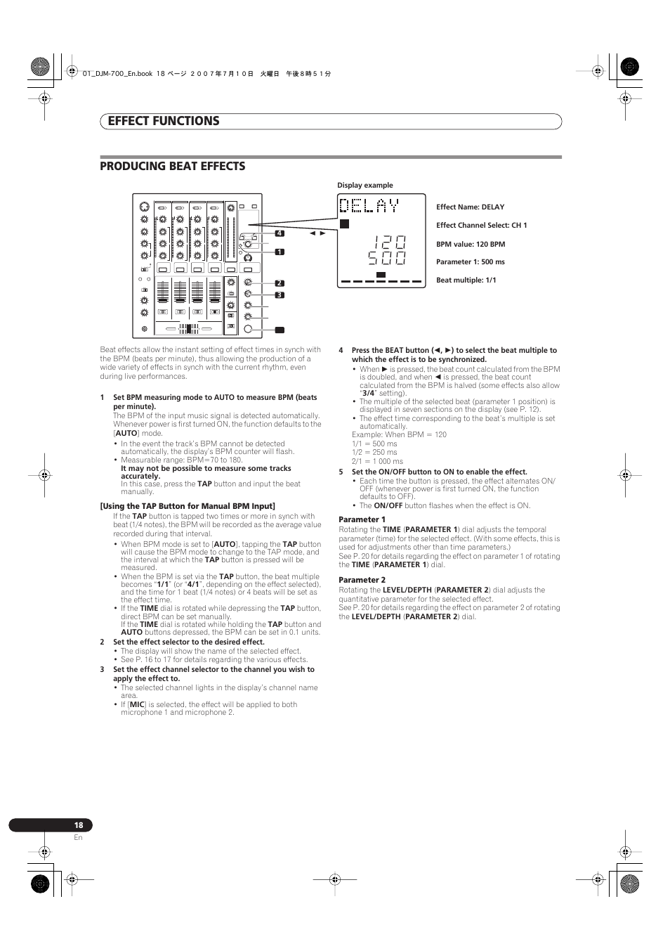 Producing beat effects, Effect functions | Pioneer DJM-700-S User Manual | Page 18 / 28