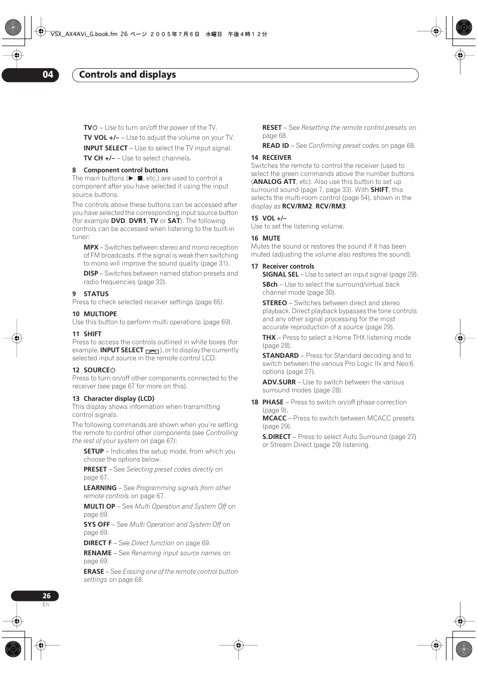 Controls and displays 04 | Pioneer VSX-AX4AVi-G User Manual | Page 26 / 87