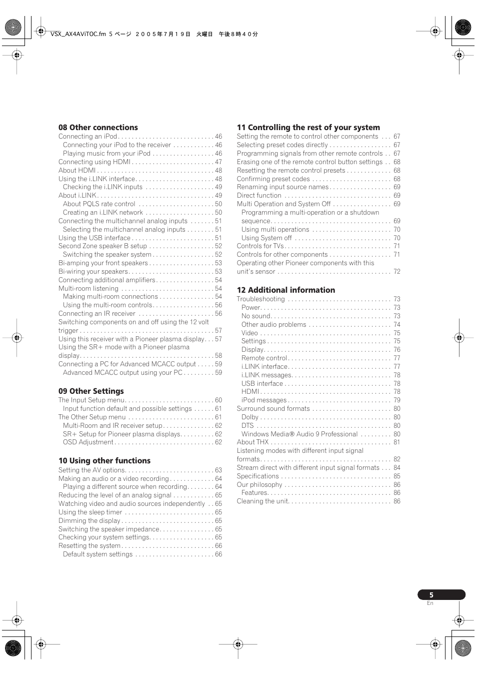 Pioneer VSX-AX4AVi-G User Manual | Page 5 / 87