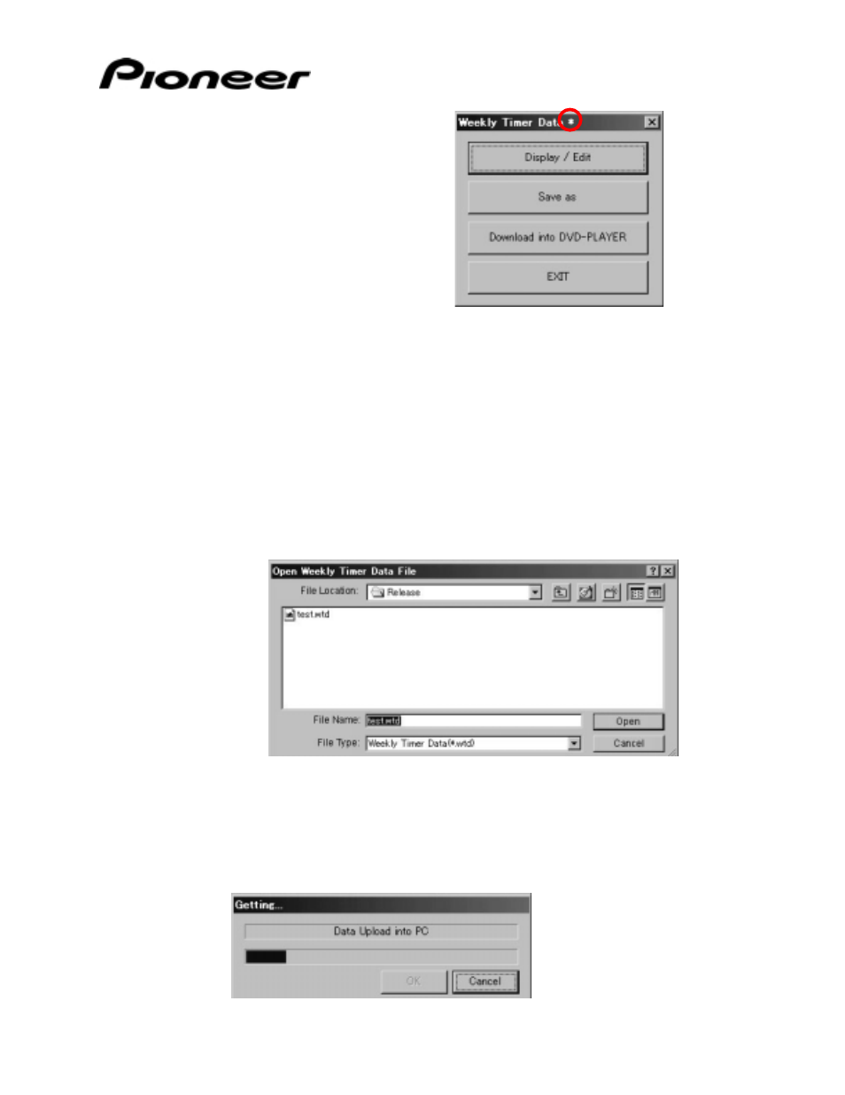 3 download to player, 2 weekly timer data upload, Download to player | Weekly timer data upload | Pioneer DataMan 2Serial Communication Tool for Pioneer Industrial DVD Video Player DVD-V7400 User Manual | Page 11 / 39