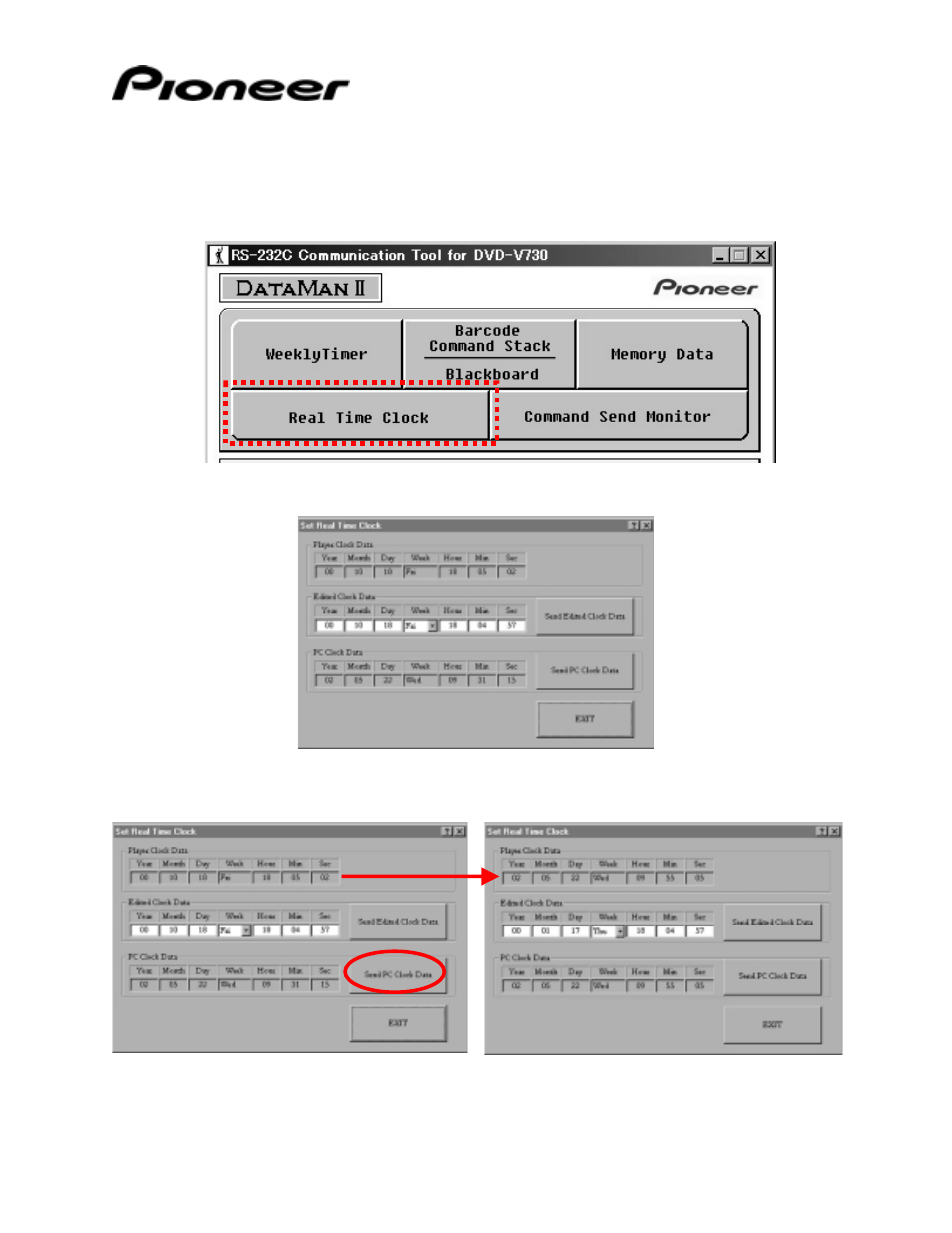 0 clock adjustments, Lock, Djustments | Pioneer DataMan 2Serial Communication Tool for Pioneer Industrial DVD Video Player DVD-V7400 User Manual | Page 32 / 39