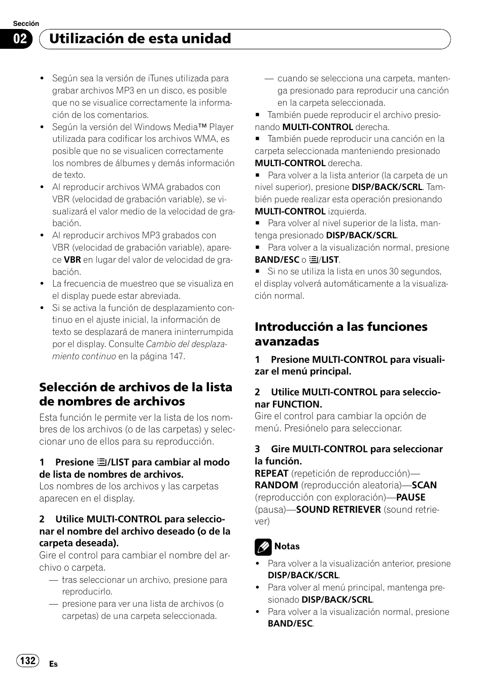 Selección de archivos de la lista de, Nombres de archivos, Introducción a las funciones | Avanzadas, Utilización de esta unidad, Introducción a las funciones avanzadas | Pioneer DEH-P3100UB User Manual | Page 132 / 177