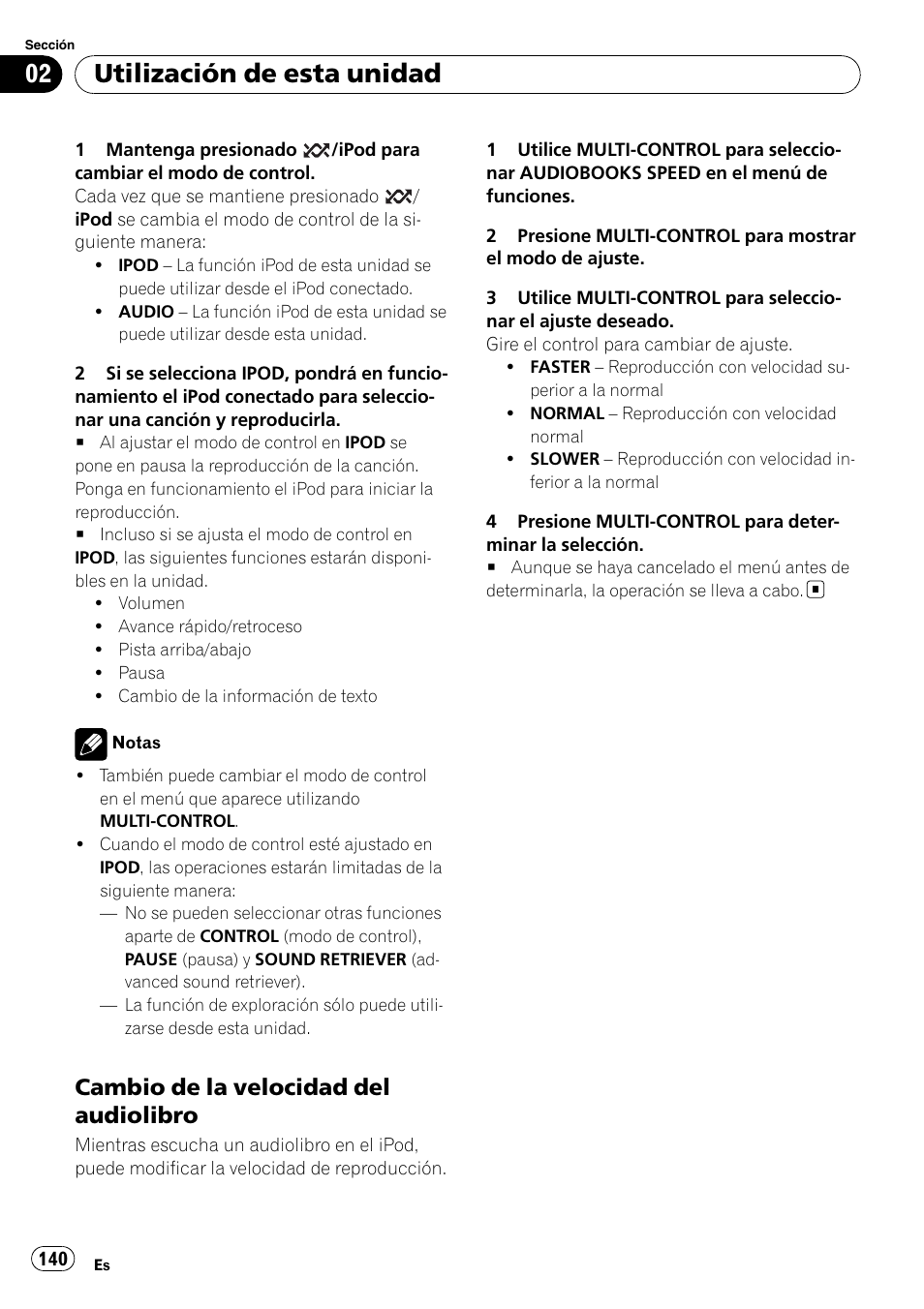 Cambio de la velocidad del, Audiolibro, Utilización de esta unidad | Cambio de la velocidad del audiolibro | Pioneer DEH-P3100UB User Manual | Page 140 / 177