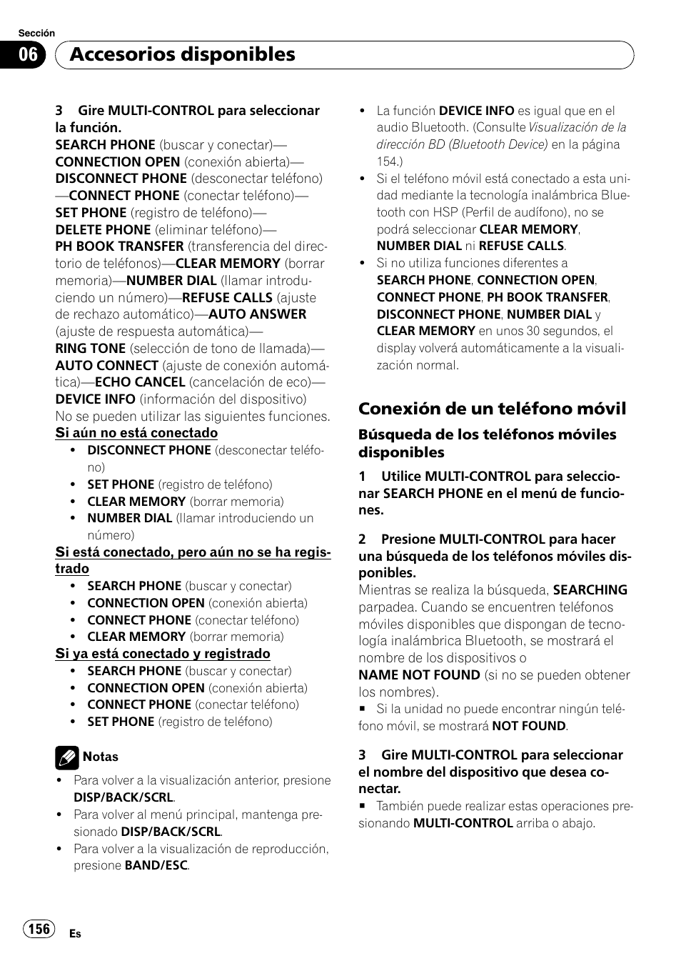 Conexión de un teléfono móvil 156, Accesorios disponibles, Conexión de un teléfono móvil | Pioneer DEH-P3100UB User Manual | Page 156 / 177