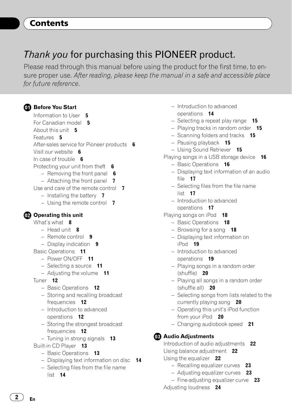 Pioneer DEH-P3100UB User Manual | Page 2 / 177