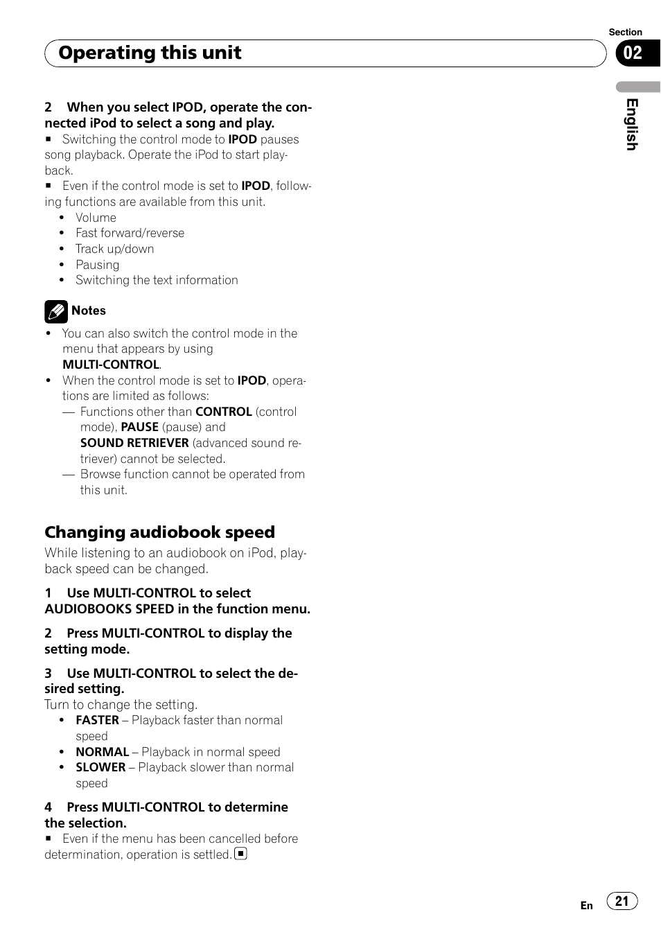 Changing audiobook speed 21, Operating this unit, Changing audiobook speed | Pioneer DEH-P3100UB User Manual | Page 21 / 177