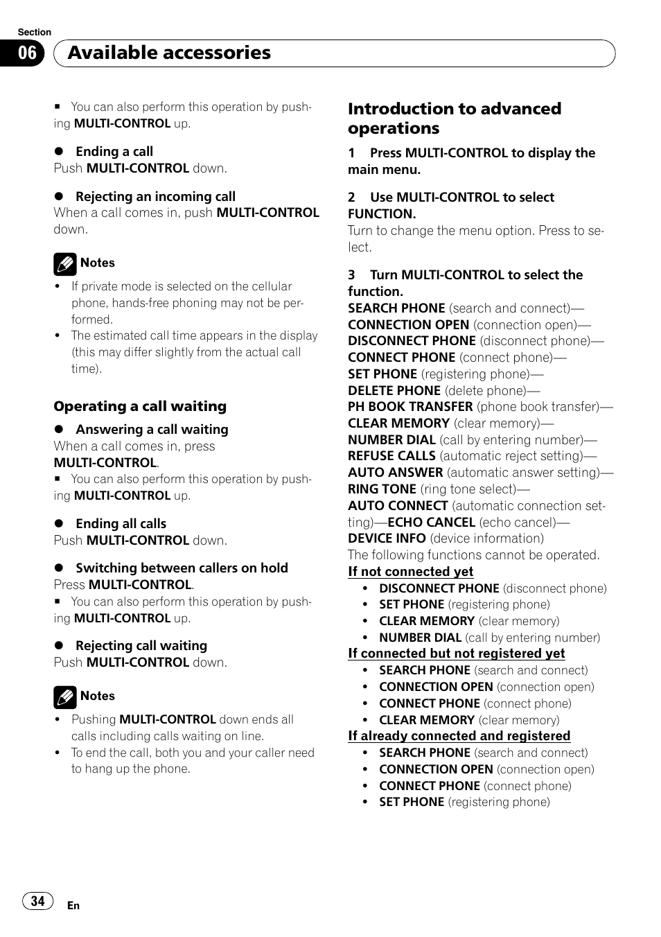 Introduction to advanced, Operations, Available accessories | Introduction to advanced operations | Pioneer DEH-P3100UB User Manual | Page 34 / 177