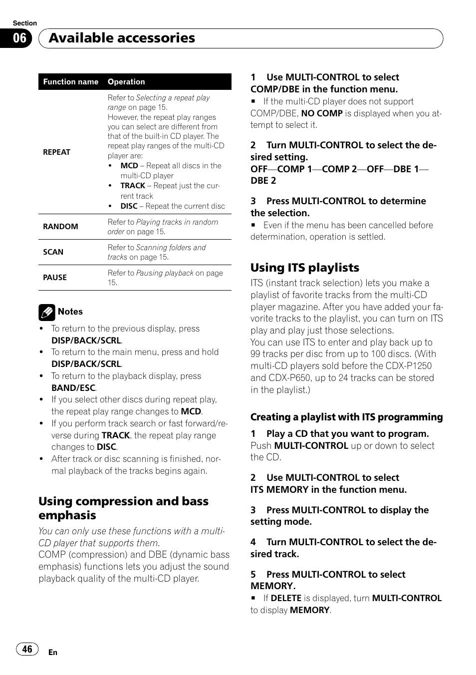 Using compression and bass, Emphasis, Using its playlists 46 | Available accessories, Using compression and bass emphasis, Using its playlists | Pioneer DEH-P3100UB User Manual | Page 46 / 177