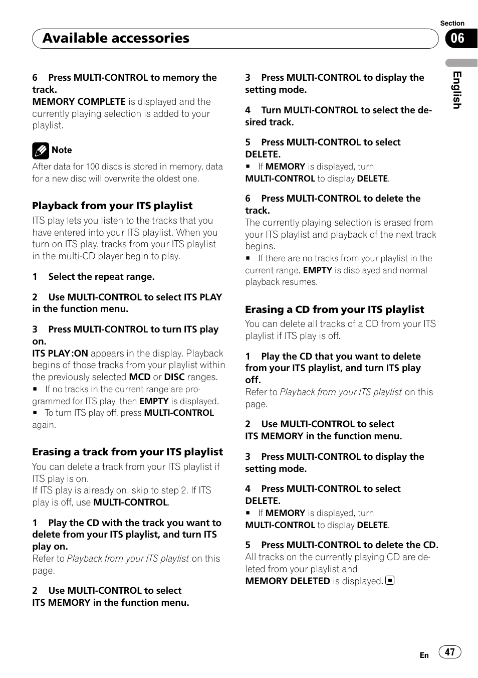Available accessories | Pioneer DEH-P3100UB User Manual | Page 47 / 177