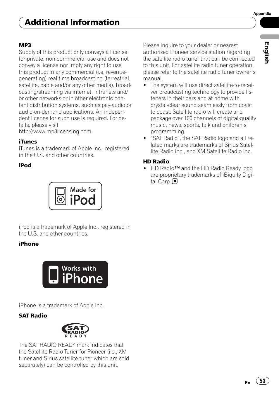 Additional information | Pioneer DEH-P3100UB User Manual | Page 53 / 177
