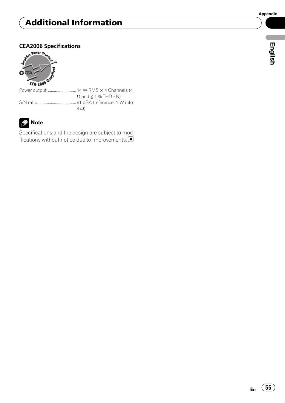 Additional information, English | Pioneer DEH-P3100UB User Manual | Page 55 / 177