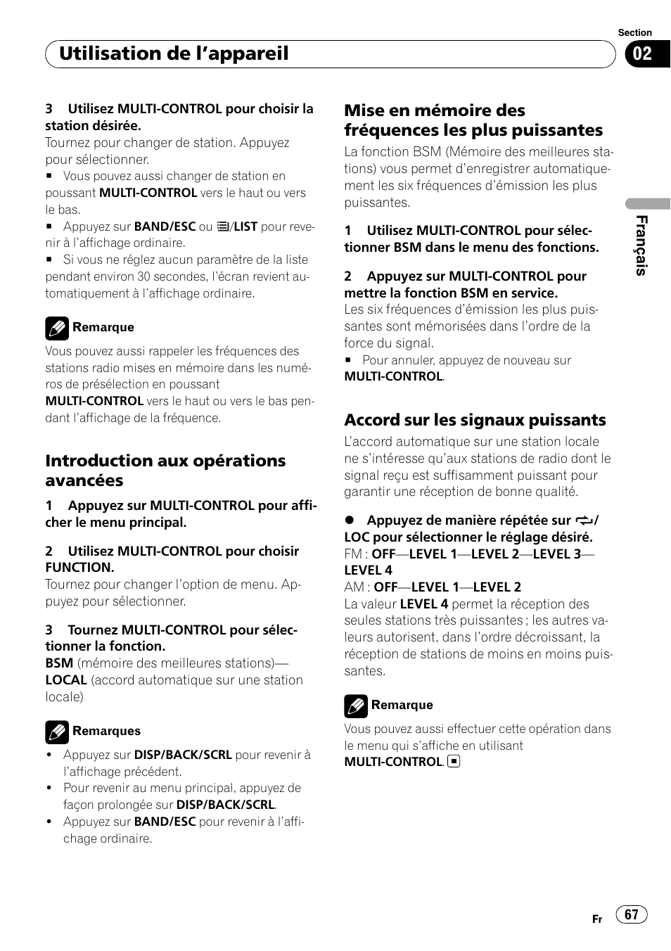 Introduction aux opérations, Avancées, Mise en mémoire des fréquences les | Plus puissantes, Accord sur les signaux puissants 67, Utilisation de l ’appareil, Introduction aux opérations avancées, Mise en mémoire des fréquences les plus puissantes, Accord sur les signaux puissants | Pioneer DEH-P3100UB User Manual | Page 67 / 177
