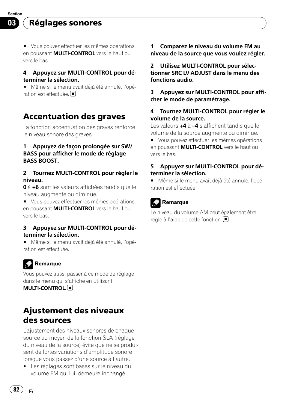 Accentuation des graves, Ajustement des niveaux des sources, Réglages sonores | Pioneer DEH-P3100UB User Manual | Page 82 / 177