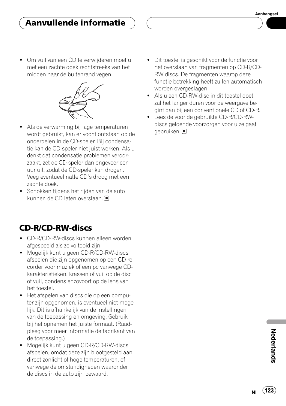 Cd-r/cd-rw-discs 123, Cd-r/cd-rw-discs, Aanvullende informatie | Pioneer DEH-1630R User Manual | Page 123 / 125