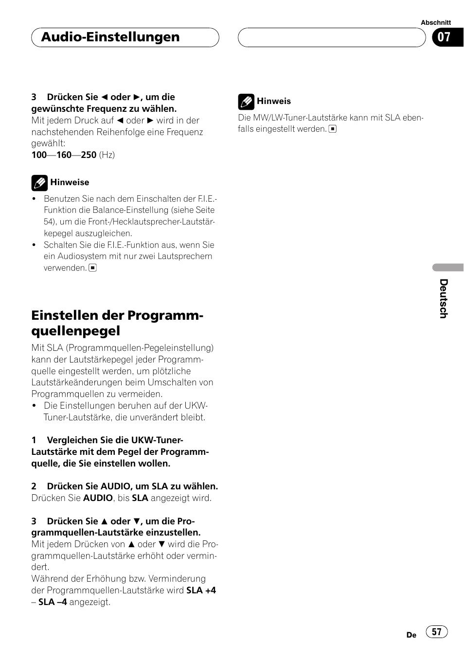 Einstellen der programmquellenpegel 57, Einstellen der programm- quellenpegel, Audio-einstellungen | Pioneer DEH-1630R User Manual | Page 57 / 125