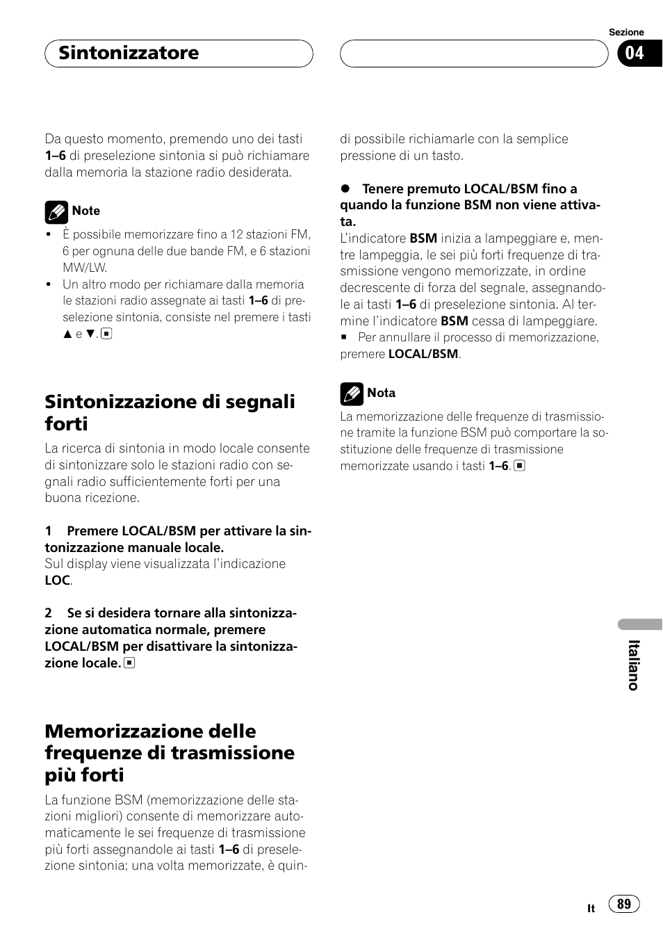 Trasmissione più forti 89, Sintonizzazione di segnali forti, Sintonizzatore | Pioneer DEH-1630R User Manual | Page 89 / 125