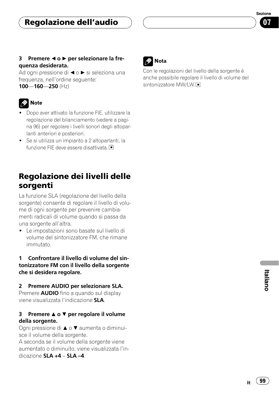 Regolazione dei livelli delle sorgenti 99, Regolazione dei livelli delle sorgenti, Regolazione dellaudio | Pioneer DEH-1630R User Manual | Page 99 / 125