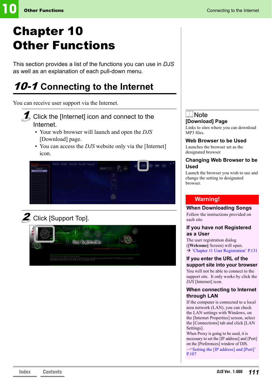 Chapter 10 other functions, 1 connecting to the internet, Connecting to the internet | Pioneer SVJ-DL01 User Manual | Page 111 / 156