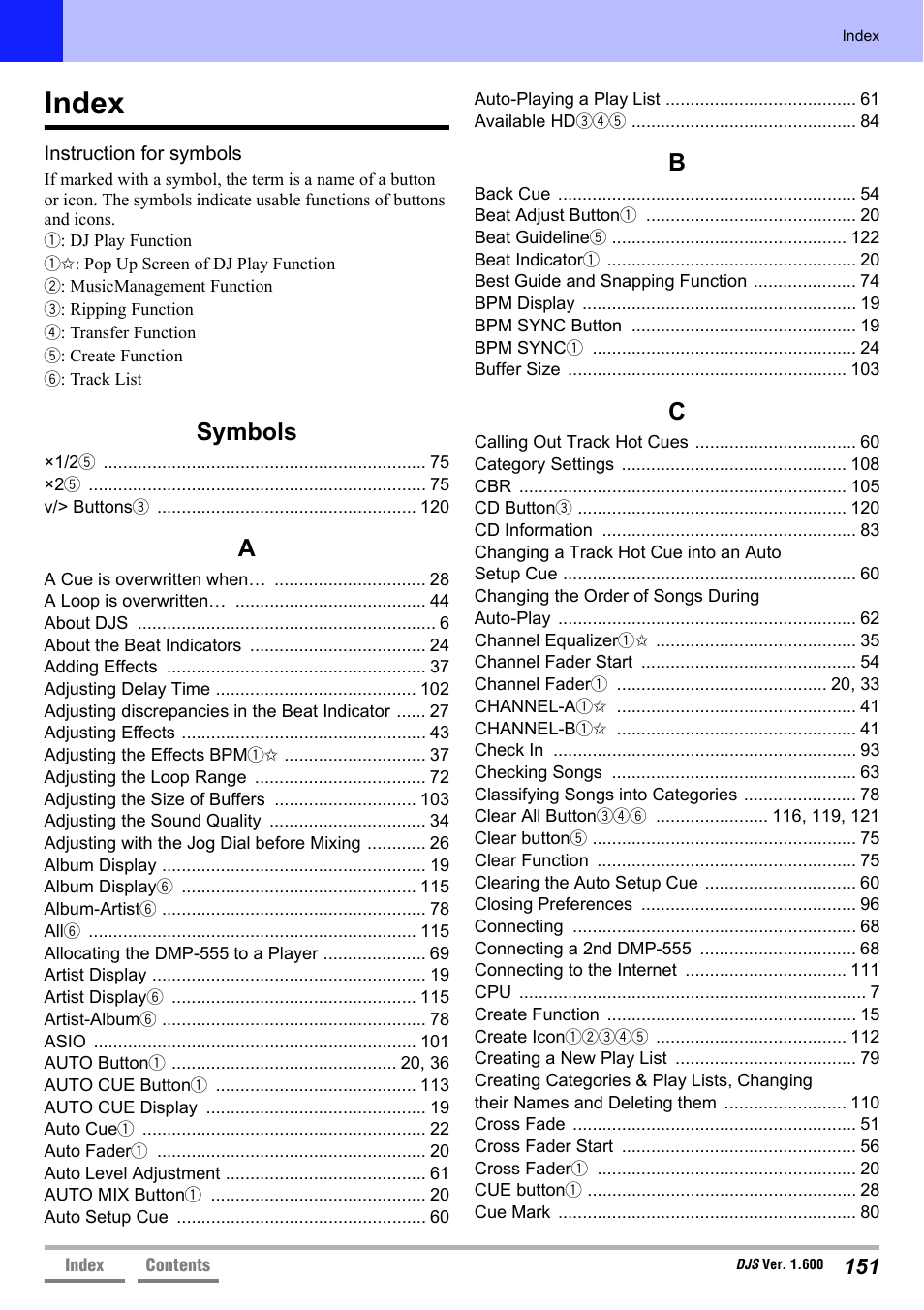 Index, Symbols | Pioneer SVJ-DL01 User Manual | Page 151 / 156