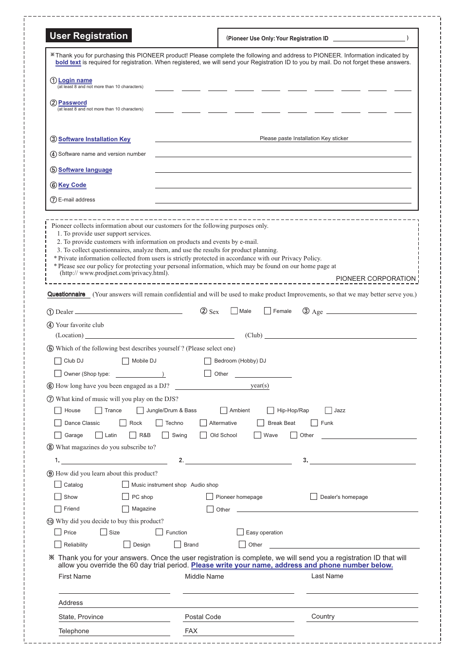 User registration’ p.156, User registration | Pioneer SVJ-DL01 User Manual | Page 156 / 156