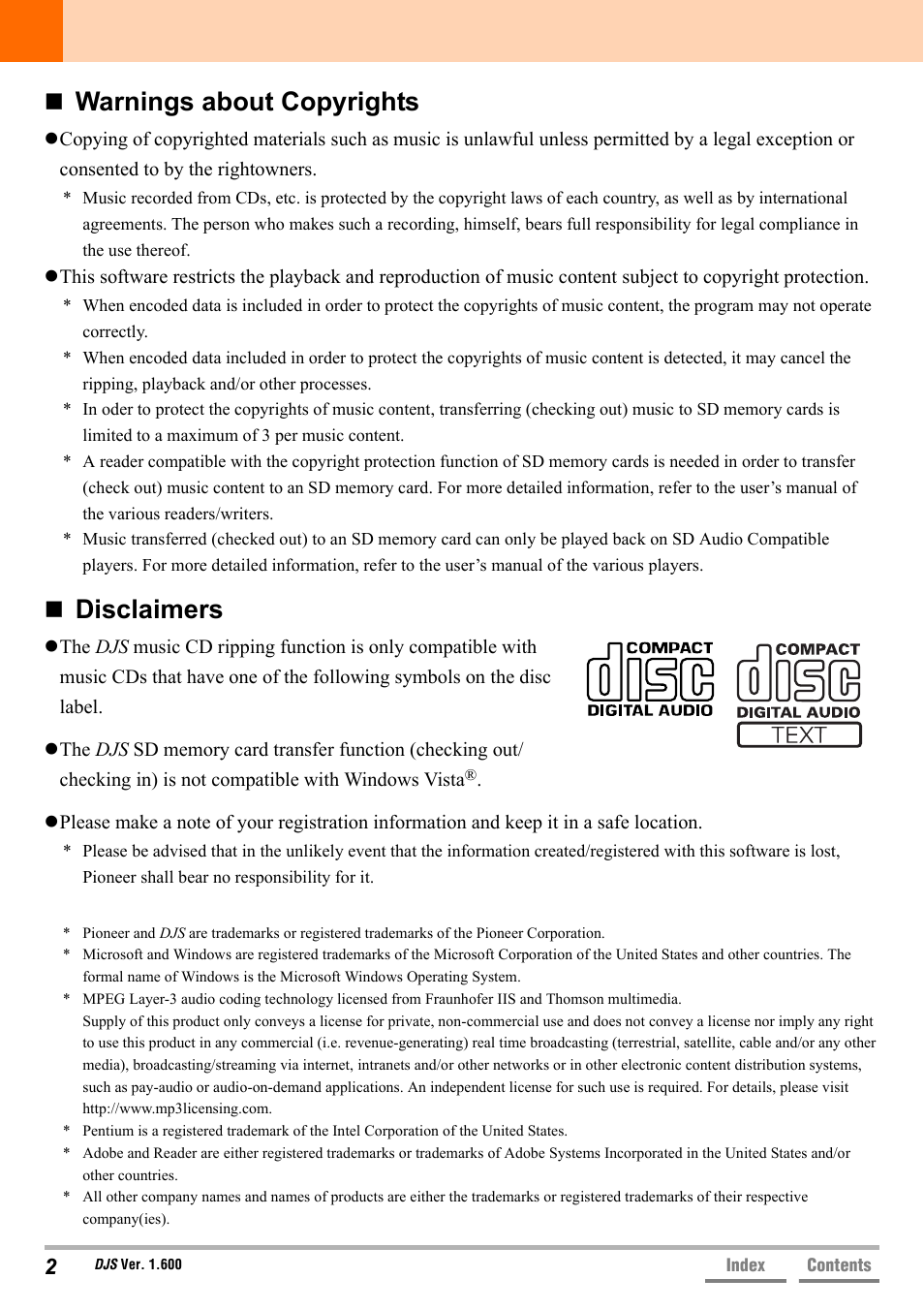 Warnings about copyrights, Disclaimers | Pioneer SVJ-DL01 User Manual | Page 2 / 156