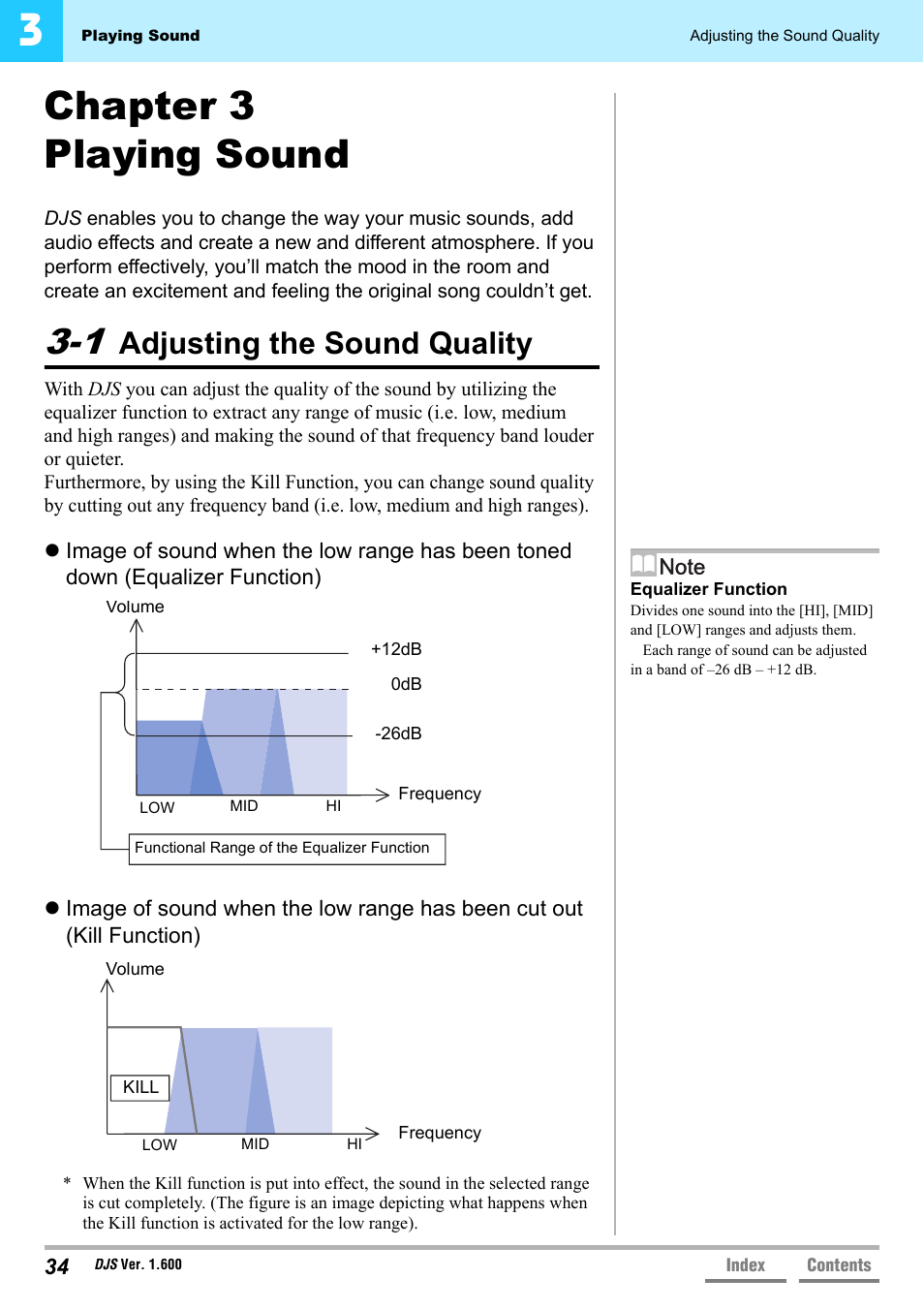 Chapter 3 playing sound, 1 adjusting the sound quality, Adjusting the sound quality | P.34 | Pioneer SVJ-DL01 User Manual | Page 34 / 156