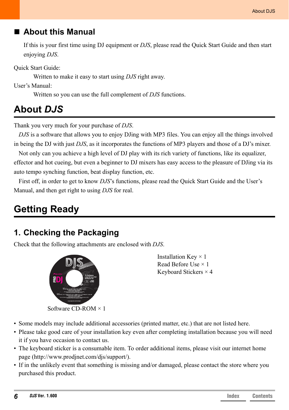 About this manual, About djs, Getting ready | Checking the packaging, About | Pioneer SVJ-DL01 User Manual | Page 6 / 156