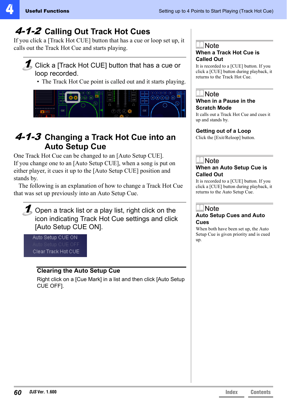 1-2 calling out track hot cues, Calling out track hot cues, Changing a track hot cue into an auto setup cue | Pioneer SVJ-DL01 User Manual | Page 60 / 156
