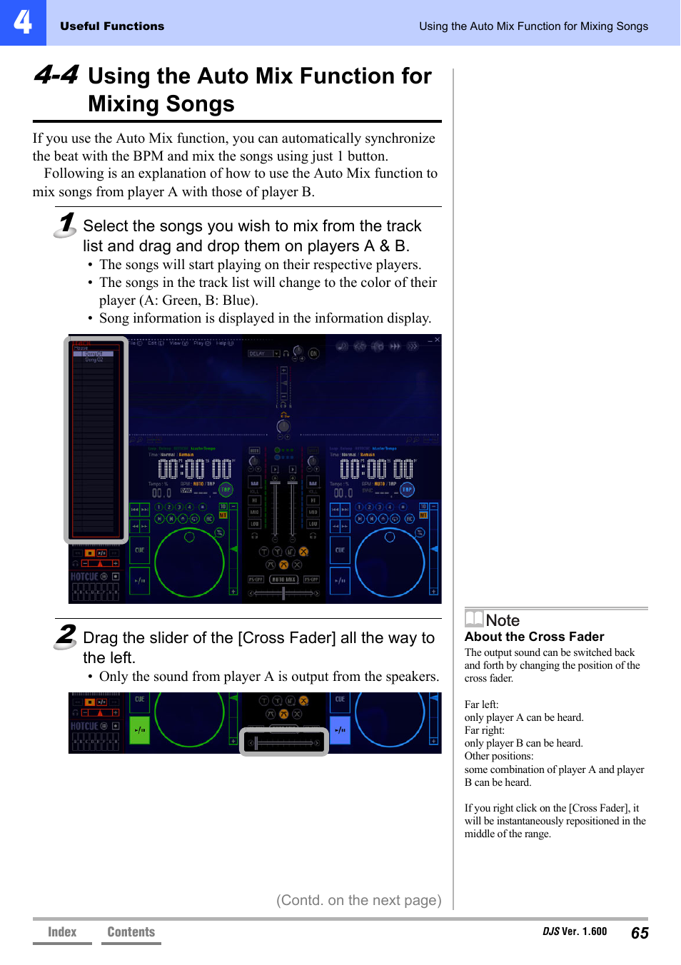 4 using the auto mix function for mixing songs, Using the auto mix function for mixing songs | Pioneer SVJ-DL01 User Manual | Page 65 / 156
