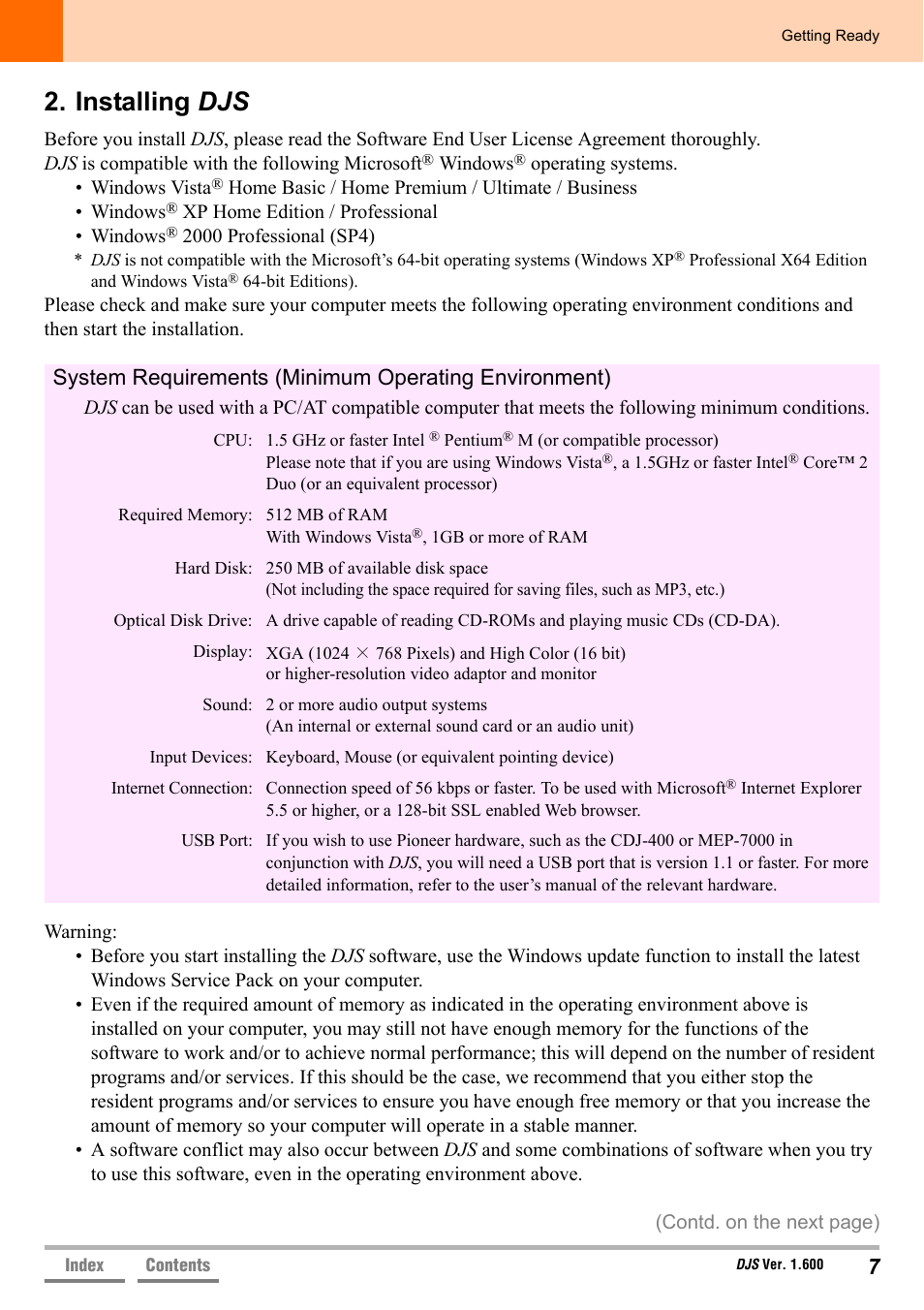 Installing djs | Pioneer SVJ-DL01 User Manual | Page 7 / 156