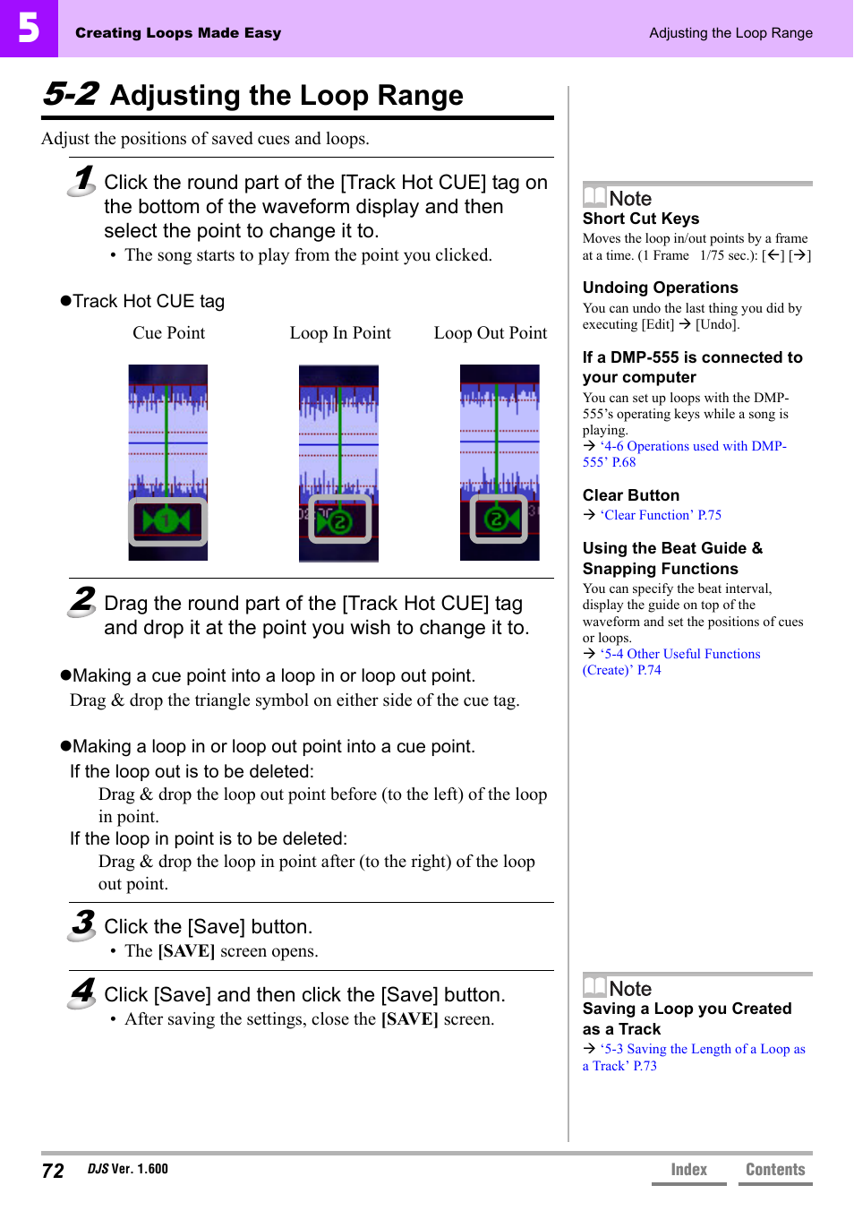 2 adjusting the loop range, Adjusting the loop range, 2 adjusting the loop range’ p.72 | Pioneer SVJ-DL01 User Manual | Page 72 / 156