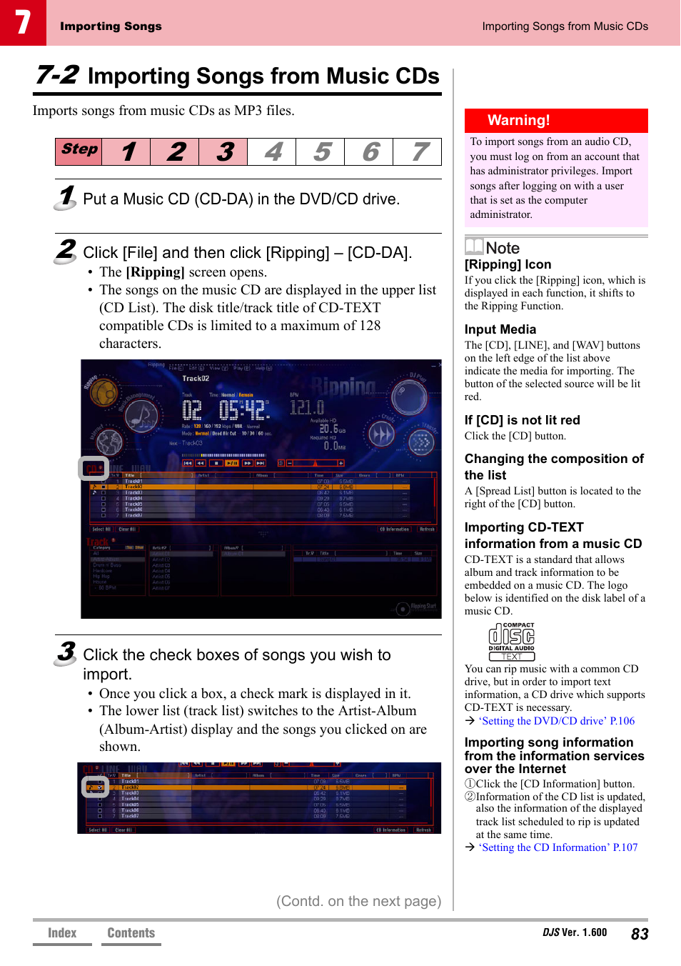 2 importing songs from music cds, Importing songs from music cds | Pioneer SVJ-DL01 User Manual | Page 83 / 156
