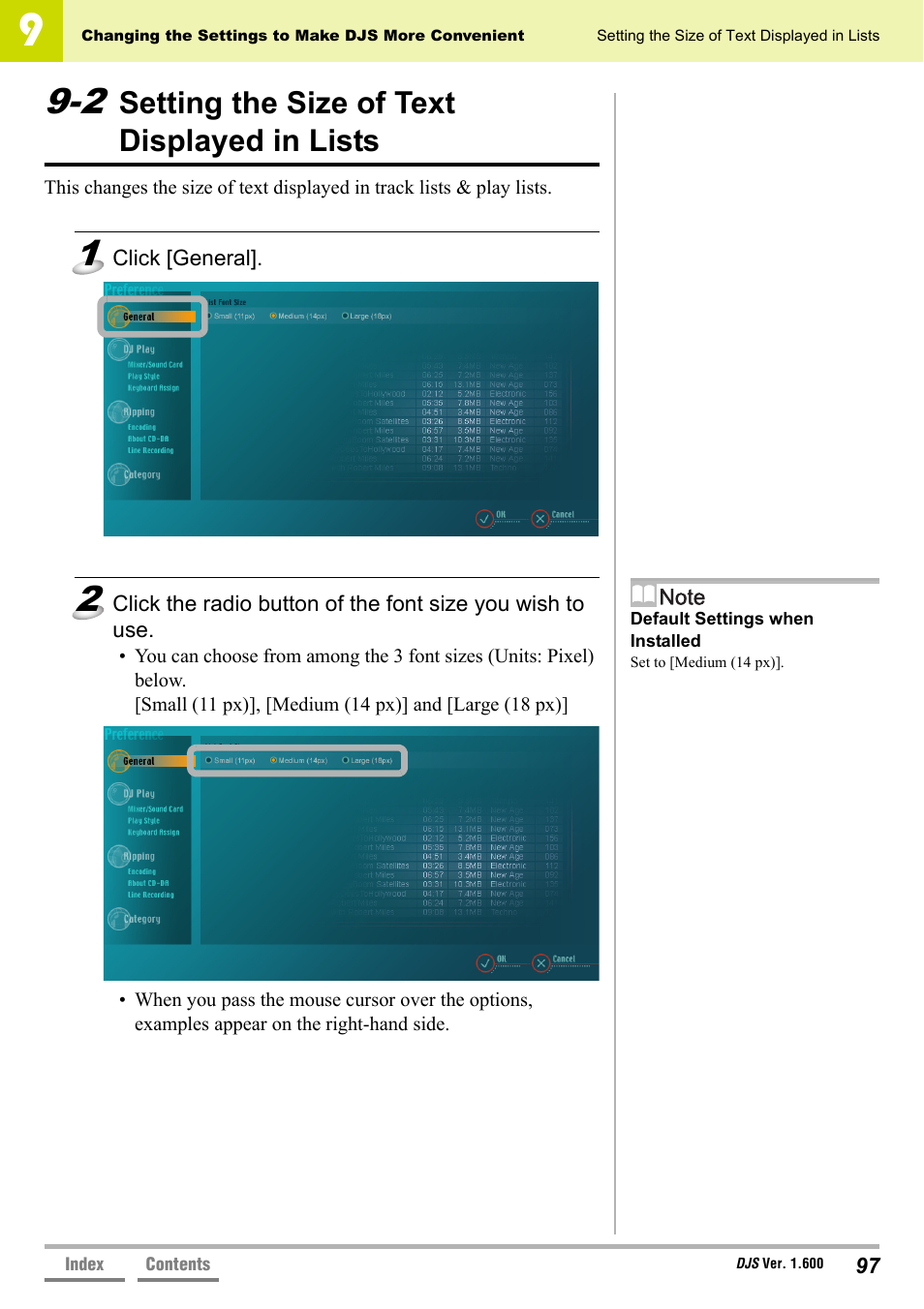 2 setting the size of text displayed in lists, Setting the size of text displayed in lists | Pioneer SVJ-DL01 User Manual | Page 97 / 156