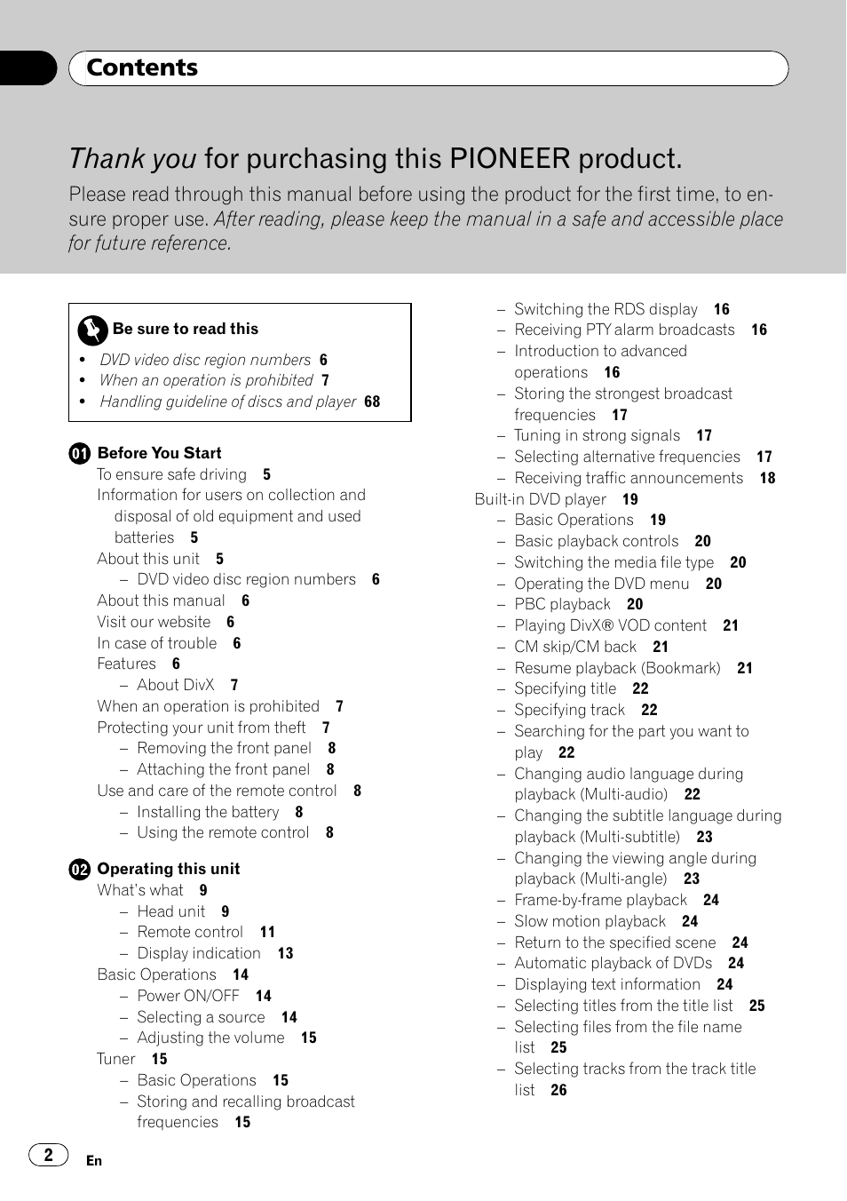 Pioneer DVH-P4100UB User Manual | Page 2 / 81