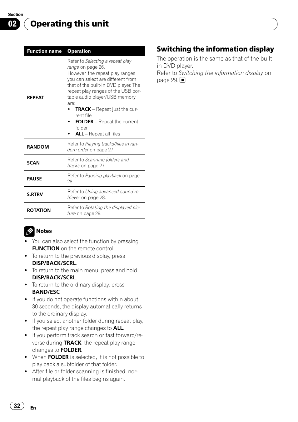 Switching the information display 32, Operating this unit, Switching the information display | Pioneer DVH-P4100UB User Manual | Page 32 / 81