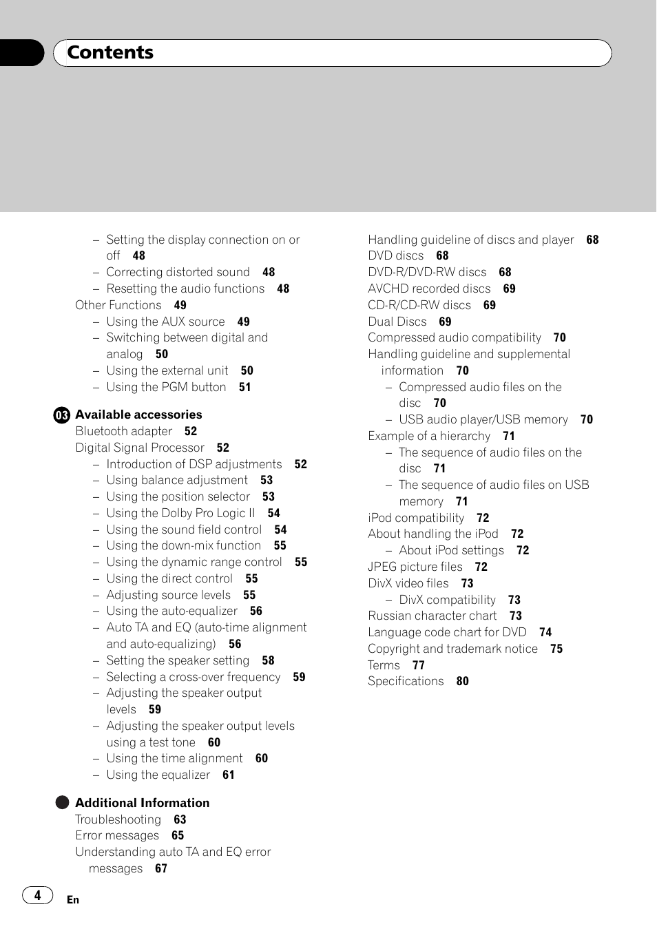 Pioneer DVH-P4100UB User Manual | Page 4 / 81