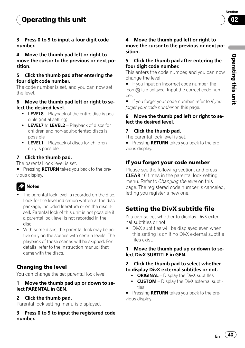 Setting the divx subtitle file 43, Operating this unit, Setting the divx subtitle file | Pioneer DVH-P4100UB User Manual | Page 43 / 81