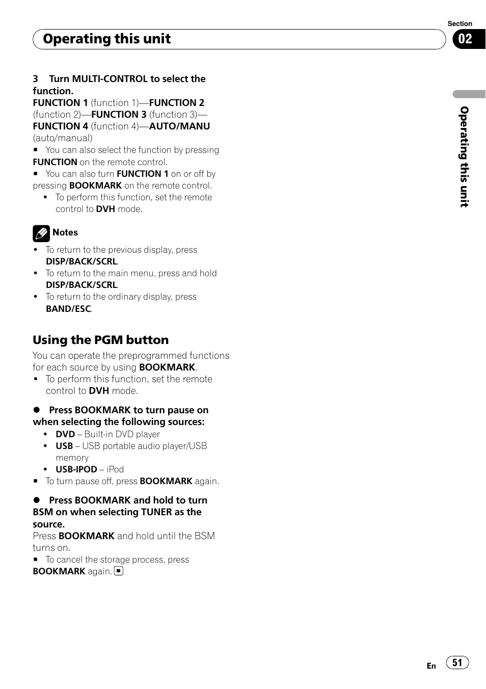 Using the pgm button 51, Operating this unit, Using the pgm button | Pioneer DVH-P4100UB User Manual | Page 51 / 81